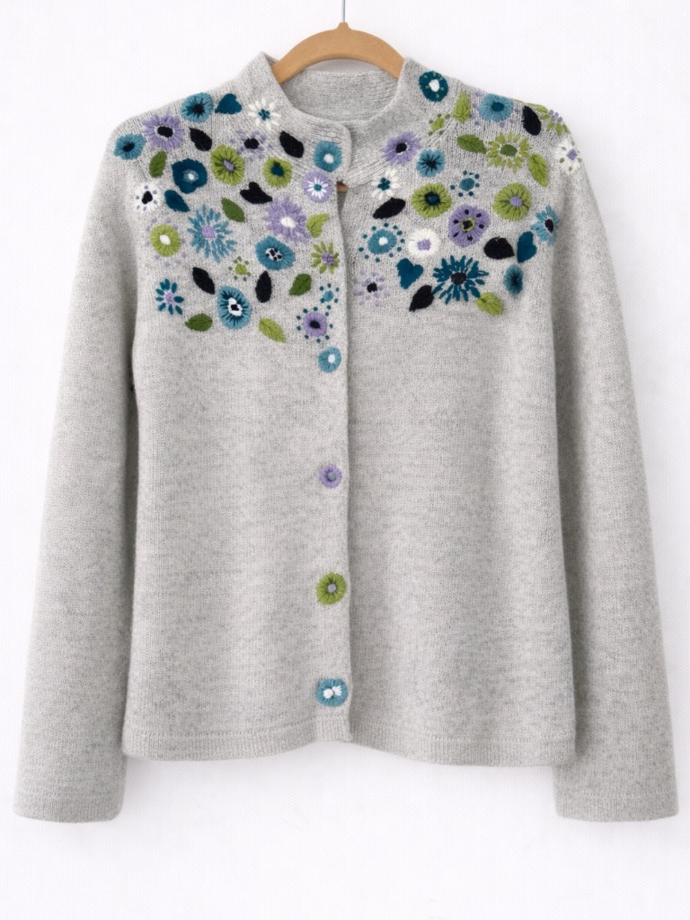 Y2K Floral Embroidered Cardigan Silk Wool Cottagecore Soft Girl Sweater L
